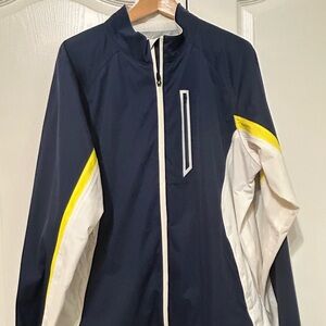 Navy and White Jacket with Yellow Accents